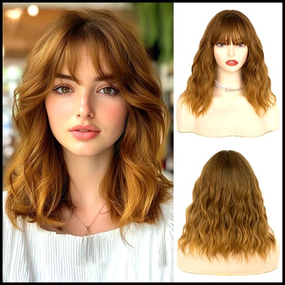 Synthetic Bob Wig with Bangs Shoulder Length Heat Resistant Glueless main image 6